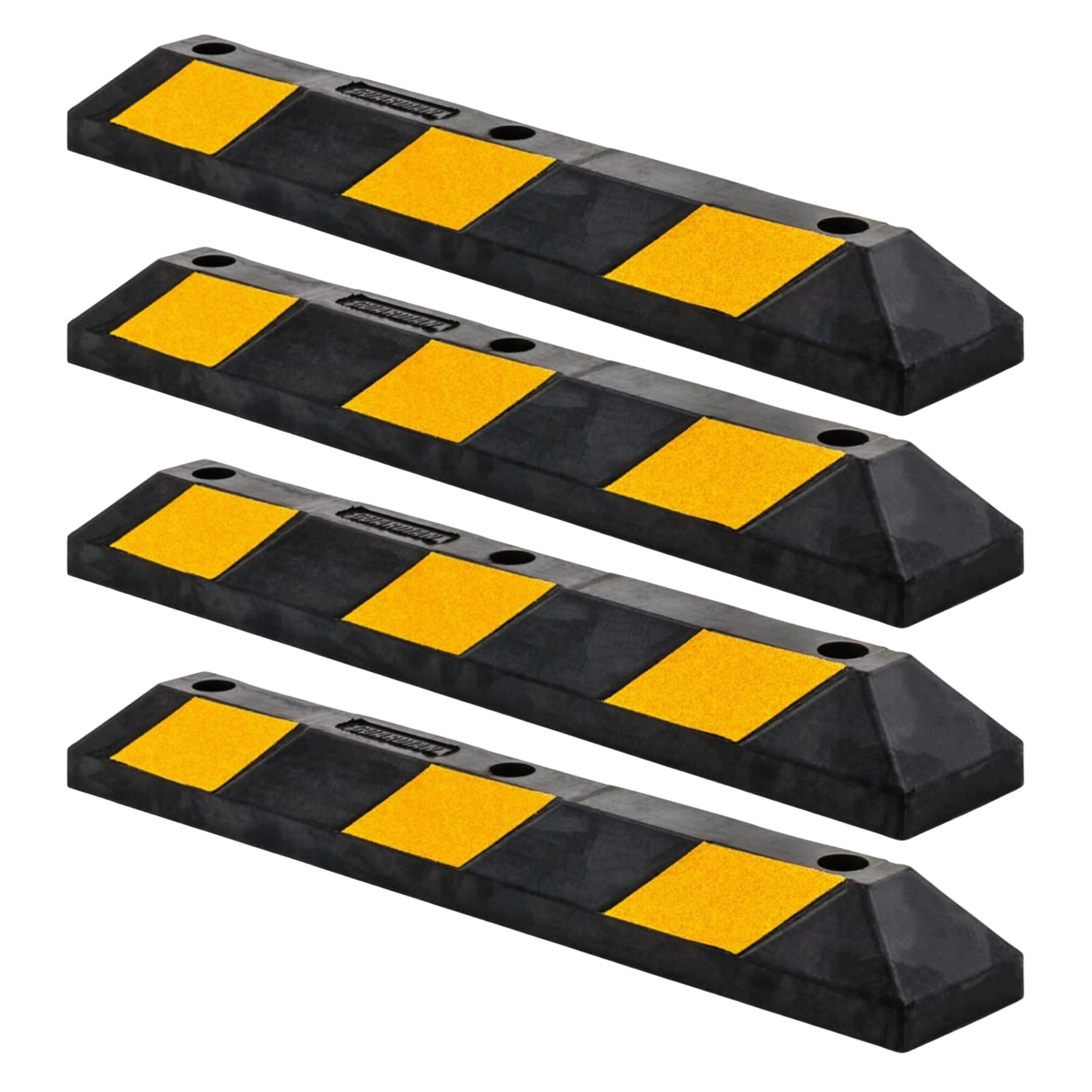 Guardian 4 Pack Parking Stop, 3 Foot Long Flexible Rubber Curb, Highly Visible Accessory with Mounting Holes for Job Sites and Garages, Black/Yellow Image