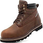 TOUGHSTEPS Steel Toe Work Boots for Men 6 Inch Waterproof Non Slip Rubber Comfort Leather Safety Durable Industrial Construction Boots