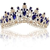 Baillmyy Blue Tiara Birthday Crowns for Women Crystal Princess Crown with Combs Rhinestone Headband for Bride Wedding Party Halloween Costume Hair Accessories