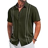 COOFANDY Men's Cuban Guayabera Shirts Button Down Short Sleeve Shirt Casual Linen Summer Beach Shirts