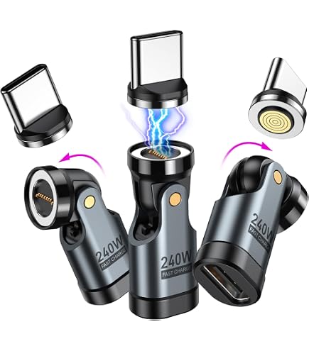 MoKo Adattatore Magnetico USB C 240W, Connettore a Tipo-C 90° Angolo Retto | 3PCS, Adattatore USB C a con Rotazione di 180° 360°, per iPhone 17 Air 16