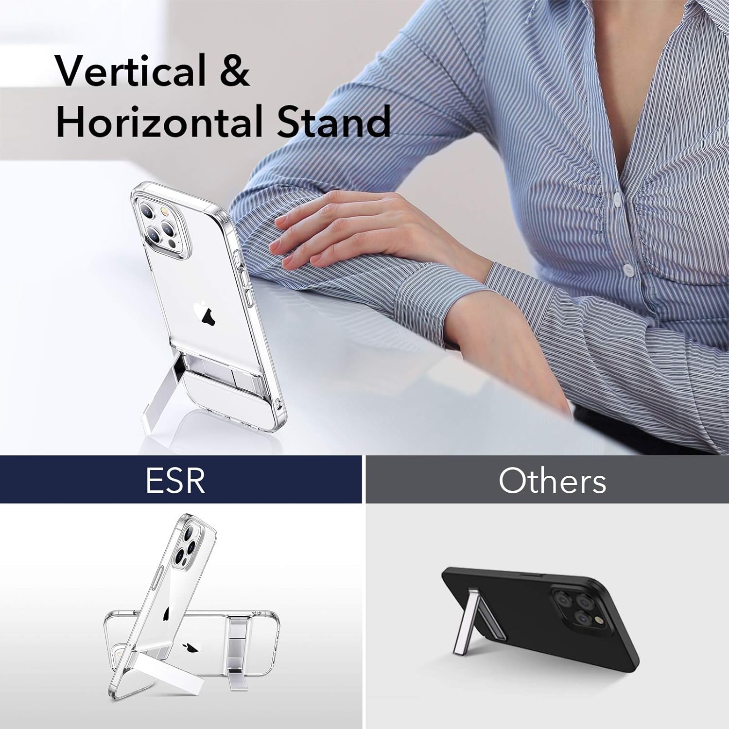ESR Metal Kickstand Compatible with iPhone 12 Case/iPhone 12 Pro Case [Patented Design] [Two-Way Stand] [Reinforced Drop Protection] Flexible TPU Soft Back for 2020 6.1-Inch – Clear: Electronics