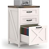 Halitaa 3 Drawer Small File Cabinet, Farmhouse Vertical Filing Cabinet Fits Letter and A4 Size, Under Desk Wooden File Cabinets for Home Office, Printer Stand, Rustic White