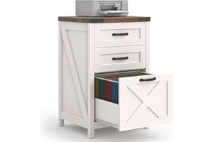 Halitaa 3 Drawer Small File Cabinet, Farmhouse Vertical Filing Cabinet Fits Letter and A4 Size, Under Desk Wooden File Cabinets for Home Office, Printer Stand, Rustic White