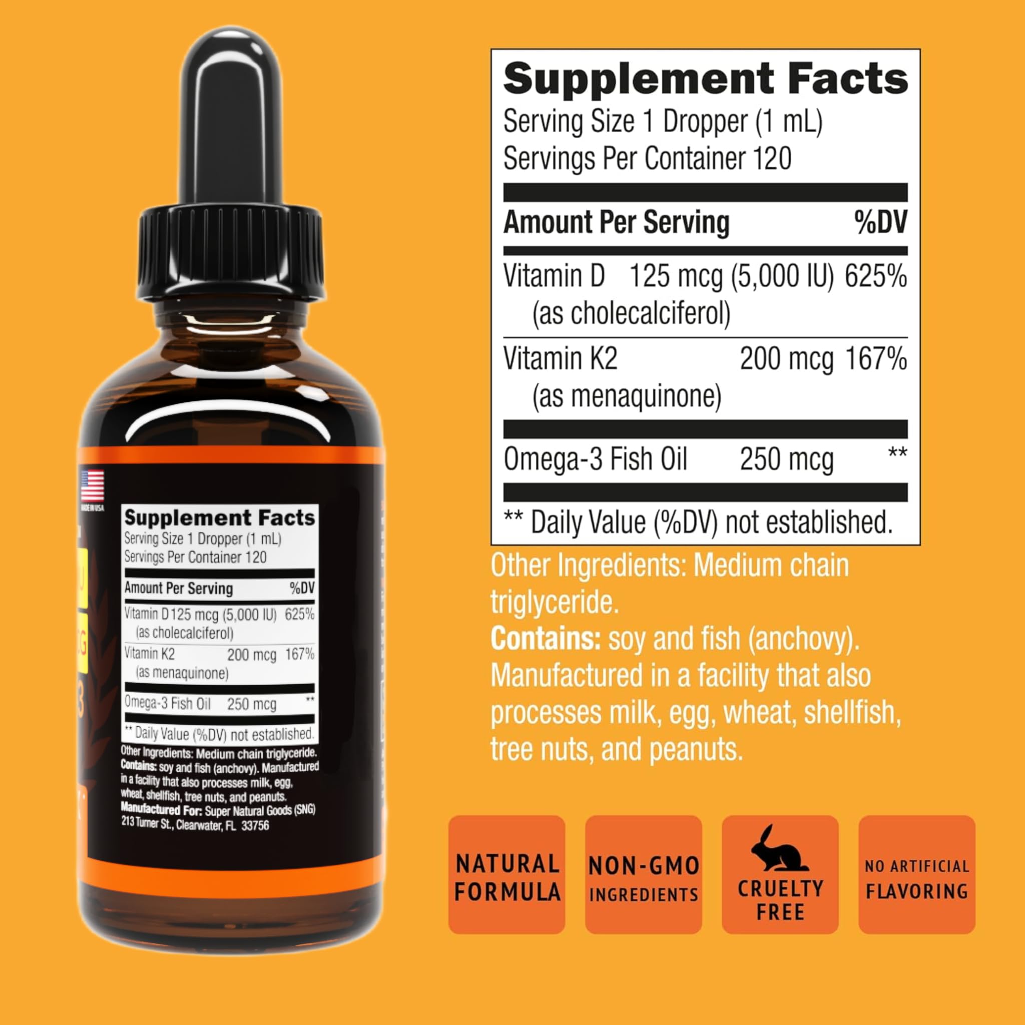 Mua Vitamin D3 K2 Liquid Drops 5000 IU (4oz) Maximum Strength Vitamin D ...