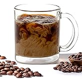 Vikko Glass Coffee Mug Set of 6, 10.75 Ounce Clear Mugs, Microwave and Dishwasher Safe