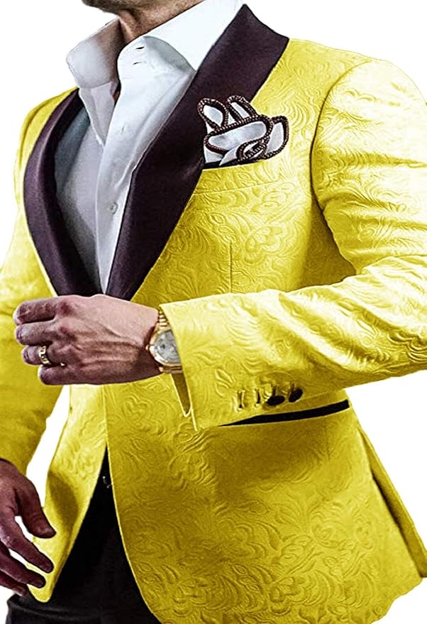 Everbeauty Yellow Mens Suit Floral Party Dress Suit Stylish Dinner