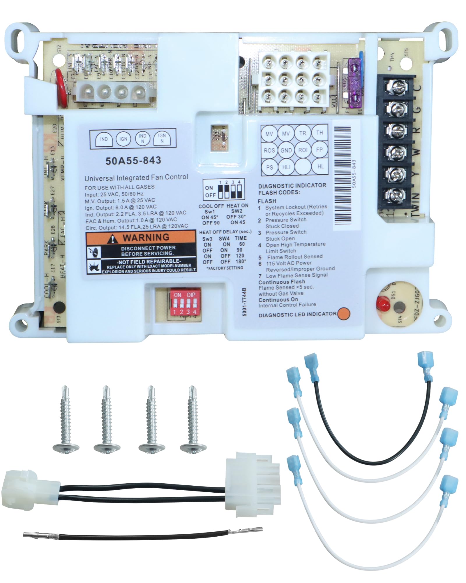 Photo 1 of 50A55-843 Furnace Control Board for White Rodgers, Universal Integrated Furnace Control Board Furnace, Compatible with Both Lennox and White-Rodgers Furnace Systems for all 50A50 and 50A55 models