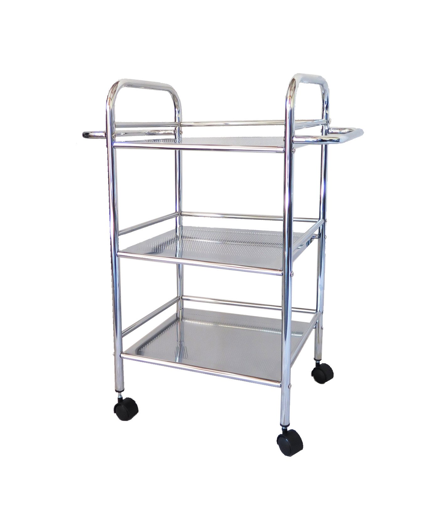 ASPECT Lucy 3-Tier Shelf Trolley/Storage Rolling Cart with 2 Handles, Metal, Chrome, 58.5x32x74cm