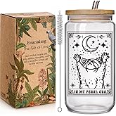 Enanaimg Tarot Card Raccoon 16oz Glass Cup with Lid and Straw Gifts for Coworker Best Friend Men Women - In My Feral Era, Funny Office Coworker Birthday Gift Idea for Him or Her