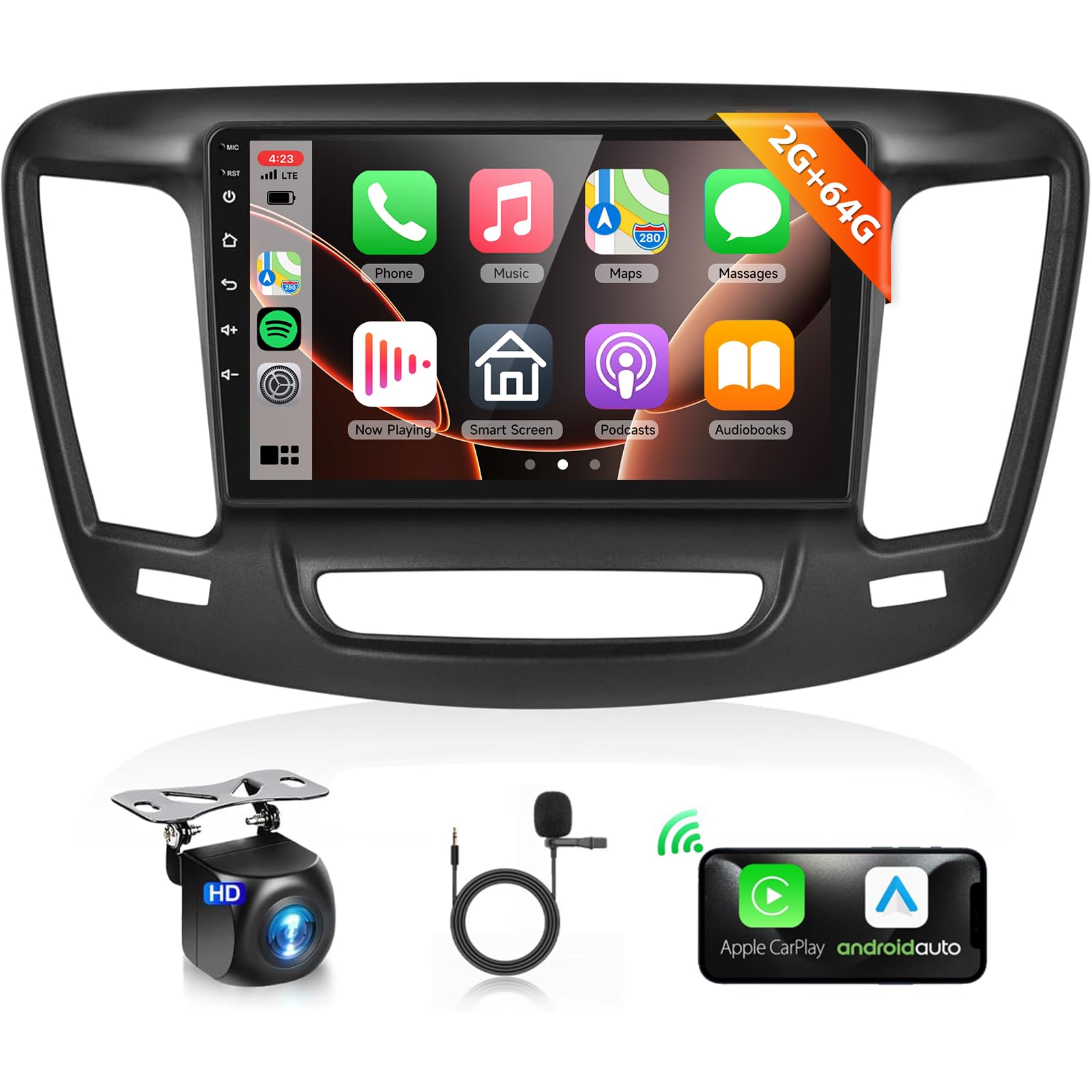 Photo 1 of Podofo 2G+64G Car Stereo for Chrysler 200 200C 200S 2015-2019 Radio with Wireless Carplay Android Auto 9inch HD IPS Touchscreen Bluetooth WiFi 28UIs RDS/FM Radio MirrorLink GPS SWC AHD Backup Camera
