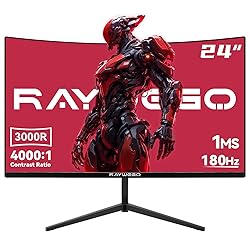 Raywego 24 inch Curved Gaming Monitor 180Hz 1ms,FHD