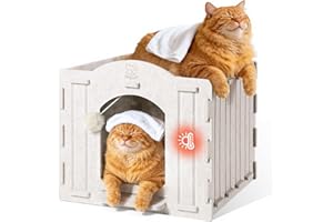 Apasiri Cat House Scratch-Resistant: Indoor Warm Enclosed Felt Bed Cave with Hanging Ball Toy, No-Tool Assembly Hideaway for Anxious Cats & Kittens, 13.4x13.4x9.85 Inch Interior