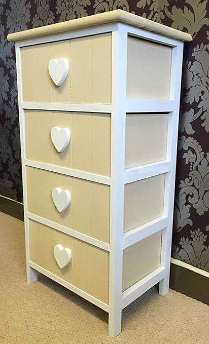 Wood White Chest Of Drawers Storage Unit Shabby Chic Cabinet Heart