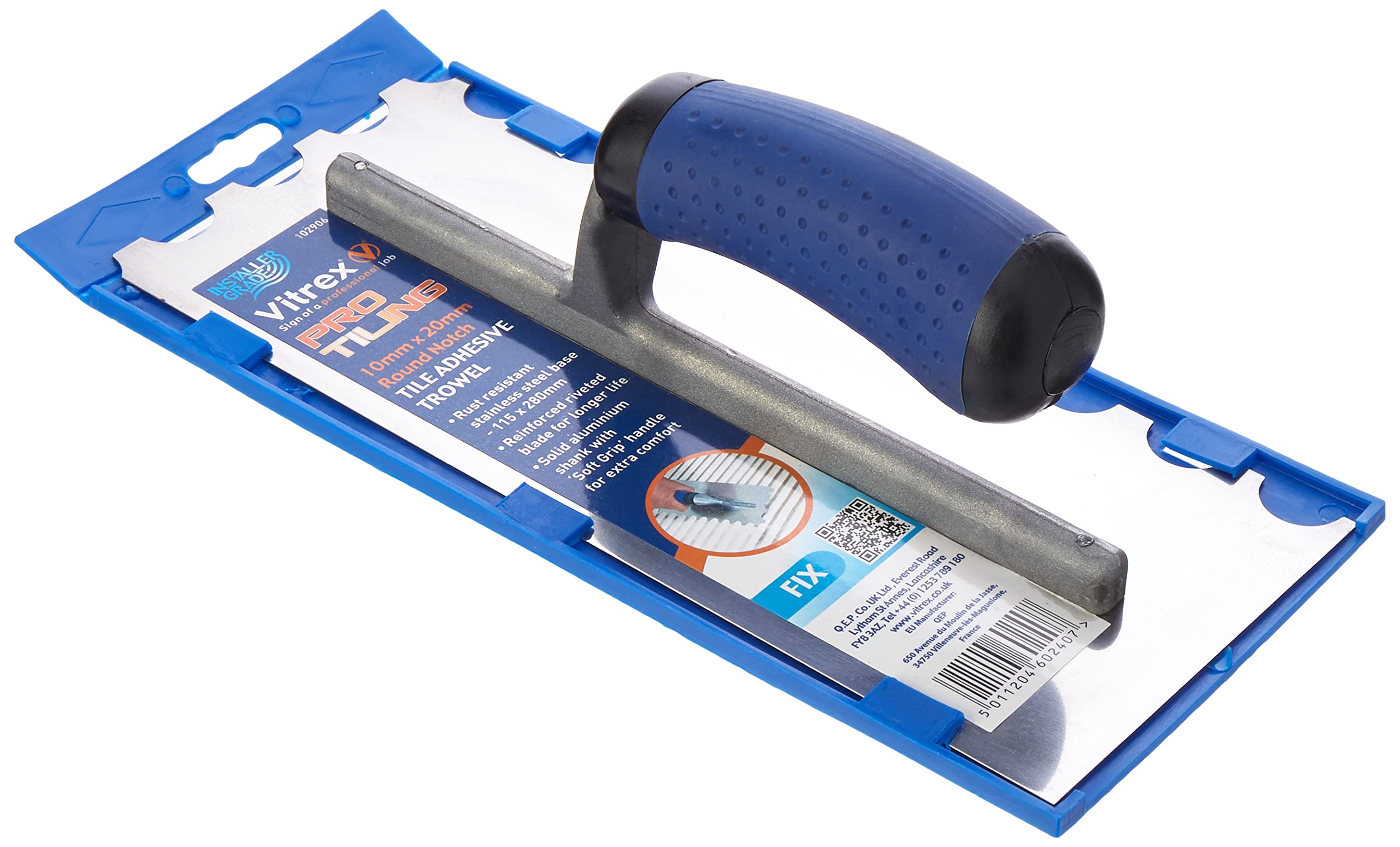 Vitrex 10 2906 Prof Stainless Steel Adhesive Trowel 20mm