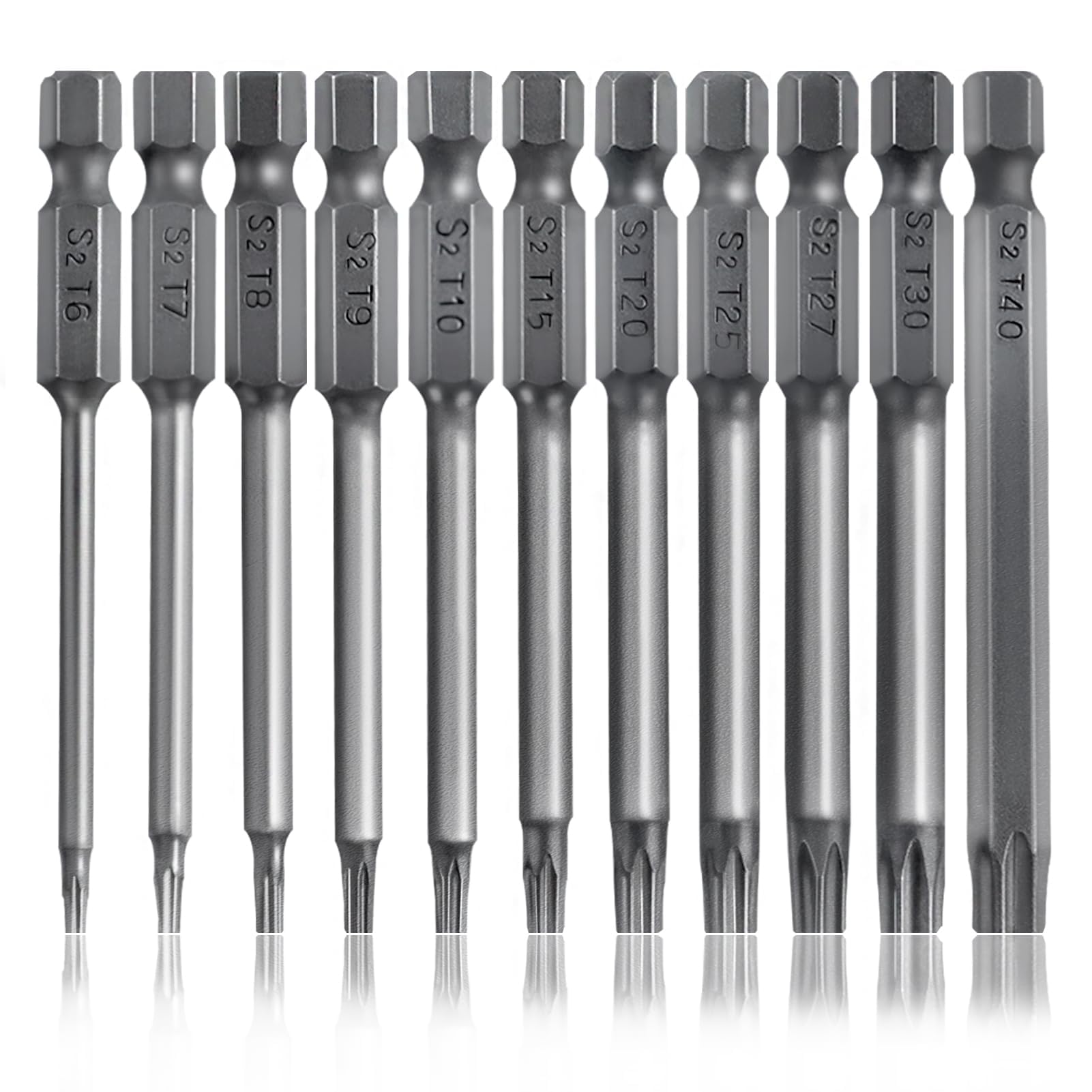 GOLD DEER 11PCS Torx Head Screwdriver Bit Set T6-T40 Magnetic Torx Head Screw Driver Bit Set Long Torx Security Head Screwdriver Drill Set 1/4 Inch Hex Shank S2 Steel Magnetic 3 Inch Long Drill Bits