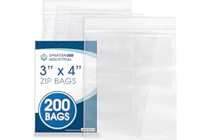 Spartan Industrial - 3” X 4” (200 Count) 2 Mil Clear Reclosable Zip Plastic Poly Bags with Resealable Lock Seal Zipper