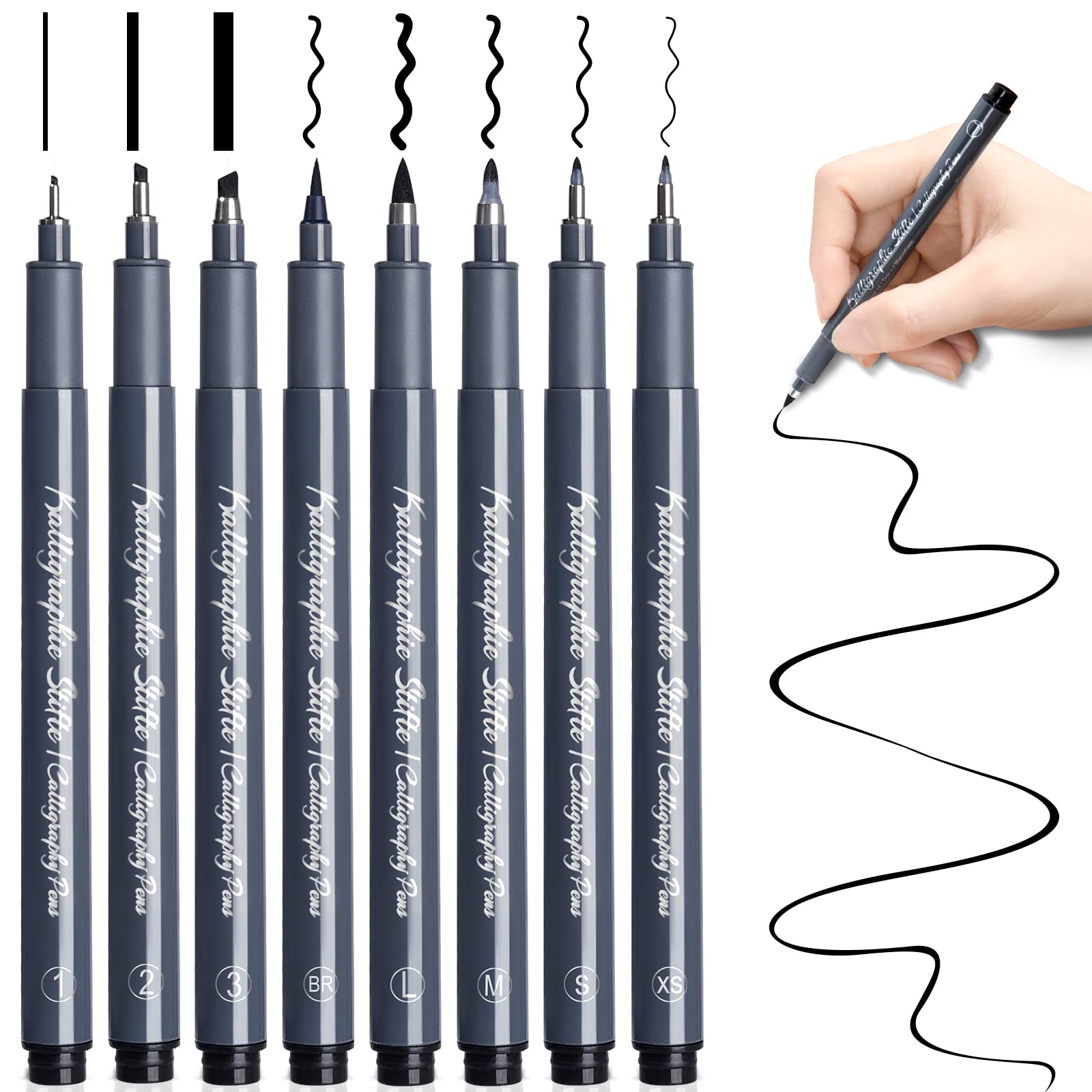 Caligraphy Pens for Writing Caligraphy Beginners set - 8 Size Calligraphy Pens Black Brush Pens Calligraphy, Calligraphy Pen Writing Pens, Art Stocking Fillers Craft Gifts, Bullet Journal Accessories