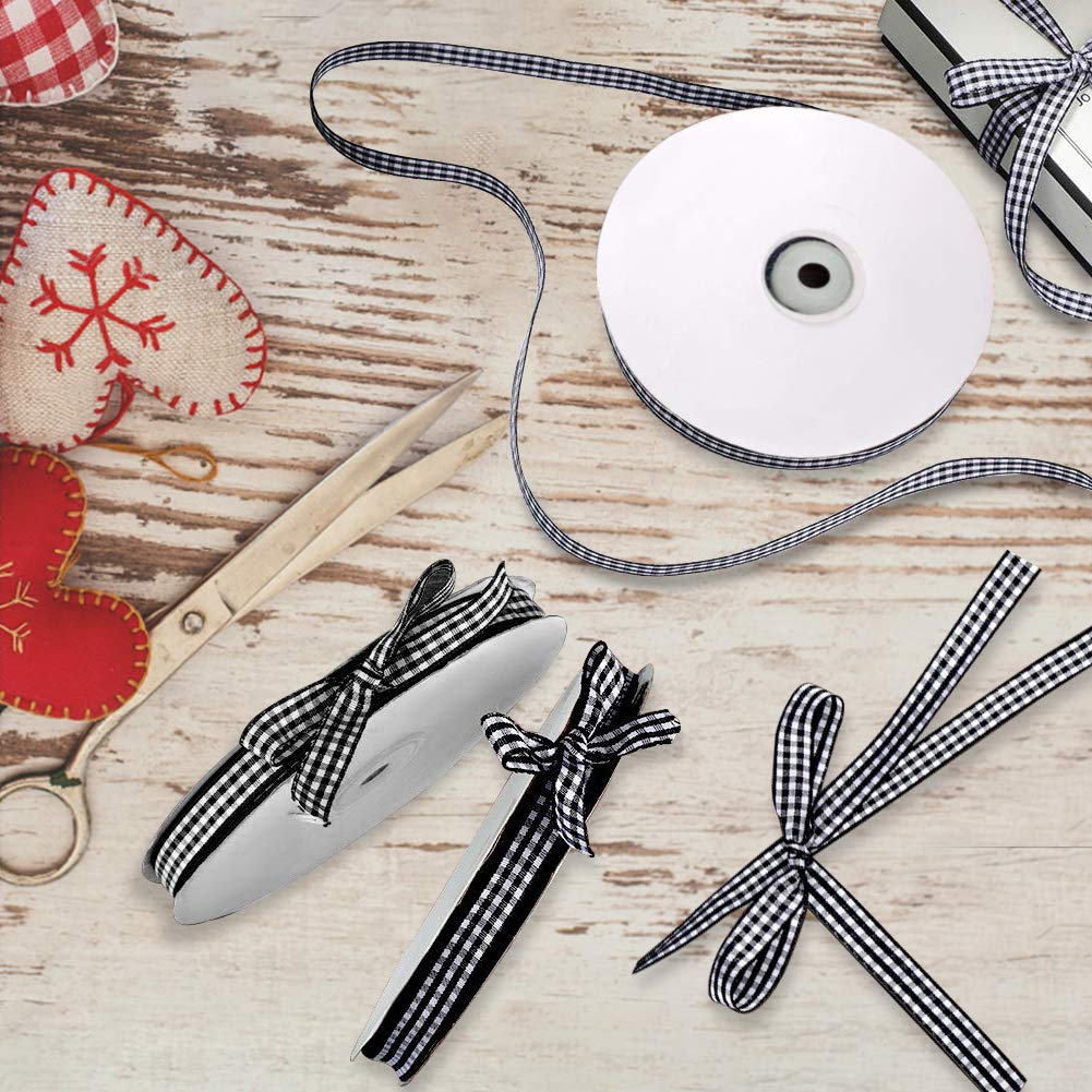 Buffalo Ribbon Decoration-50 Yards×3/8 Inch White and Black Gingham Ribbon, Decorate Your House,Staircase and DIY Any Kind of Style You Like