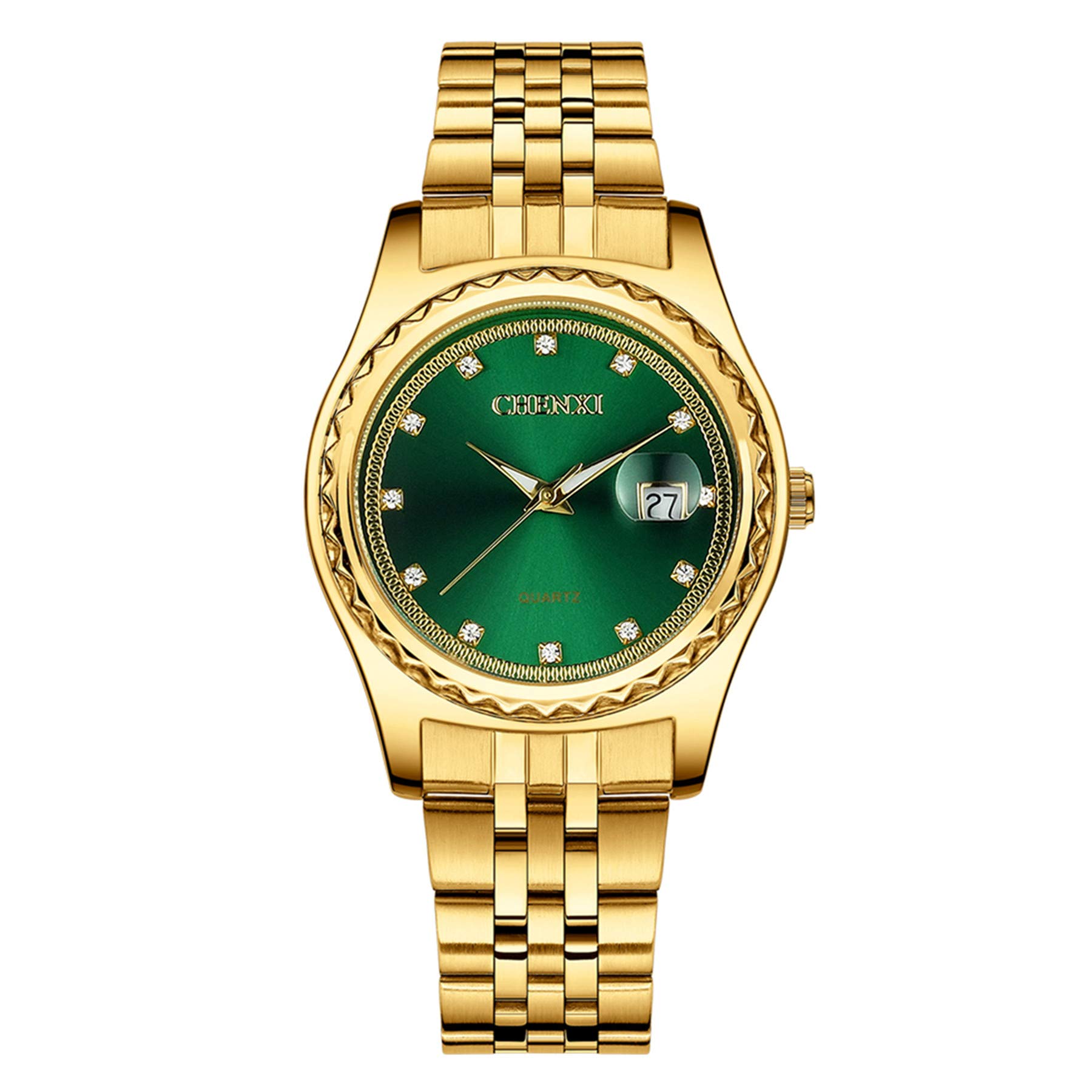 JewelryWe Couple Watches Gold Plated Stainless Steel Wristwatch Calendar Quartz Watch Men Women His and Her Matching Watch Set
