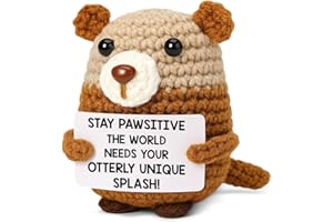 WEZADUK Funny Positive Crochet Animal Otter Gifts for Friends Coworkers, Mini Handmade Emotional Support Otter Plush with Encouraging Card, Inspirational Gifts for Women Men