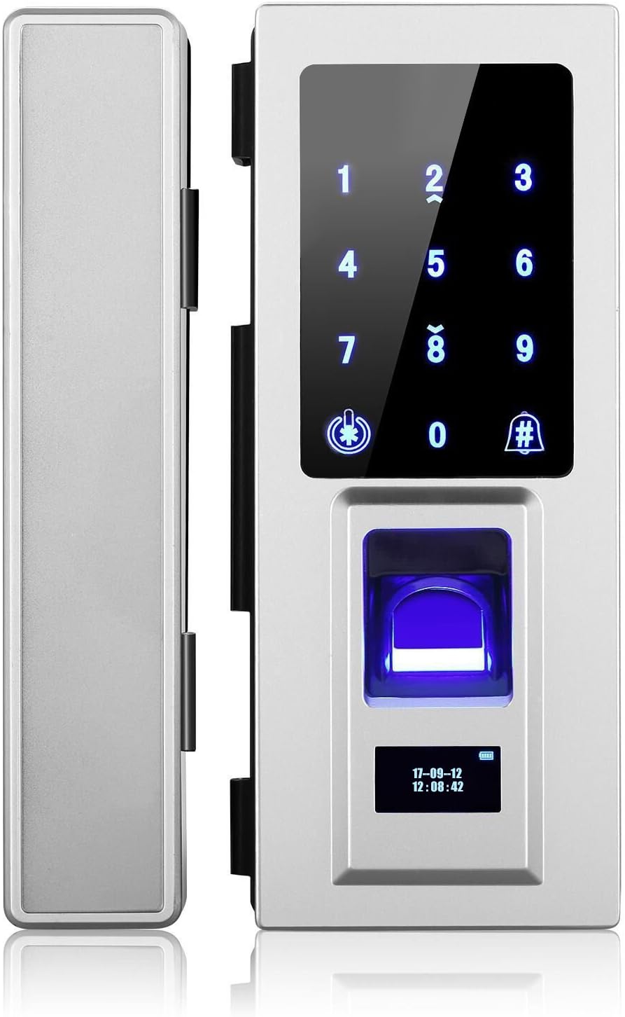 Security High-sensitivity High-Recognition Rate Biometric Fingerprint Door Lock, Right-Handed For Glass Door, Free Punching