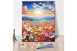 TISHIRON Flowers DIY Paint by Numbers Kit for Adults Beginner Oil Hand Painting Nature's Breathtaking Field Full of Flowers Artwork Living Room Bedroom Decor Crafts Gifts Paint by Number 16"x20" Frameless