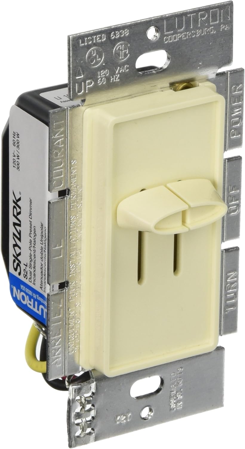 Lutron S2-L-WH 300-Watt Skylark Dual Slide-to-Off Dimmer, White - Wall Dimmer Switches - 