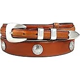 Silver Mirror Buckle Oil Tanned Genuine Leather Western Ranger Belt 1-3/8"(35mm) Taper to 3/4"(19mm) Wide-Multiple choices