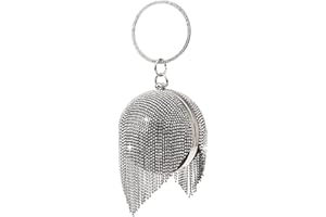 GUOZI Womens Round Ball Bag Crystal Evening Clutch Purse with Tassel, Glitter Rhinestones Handbag for Wedding Party