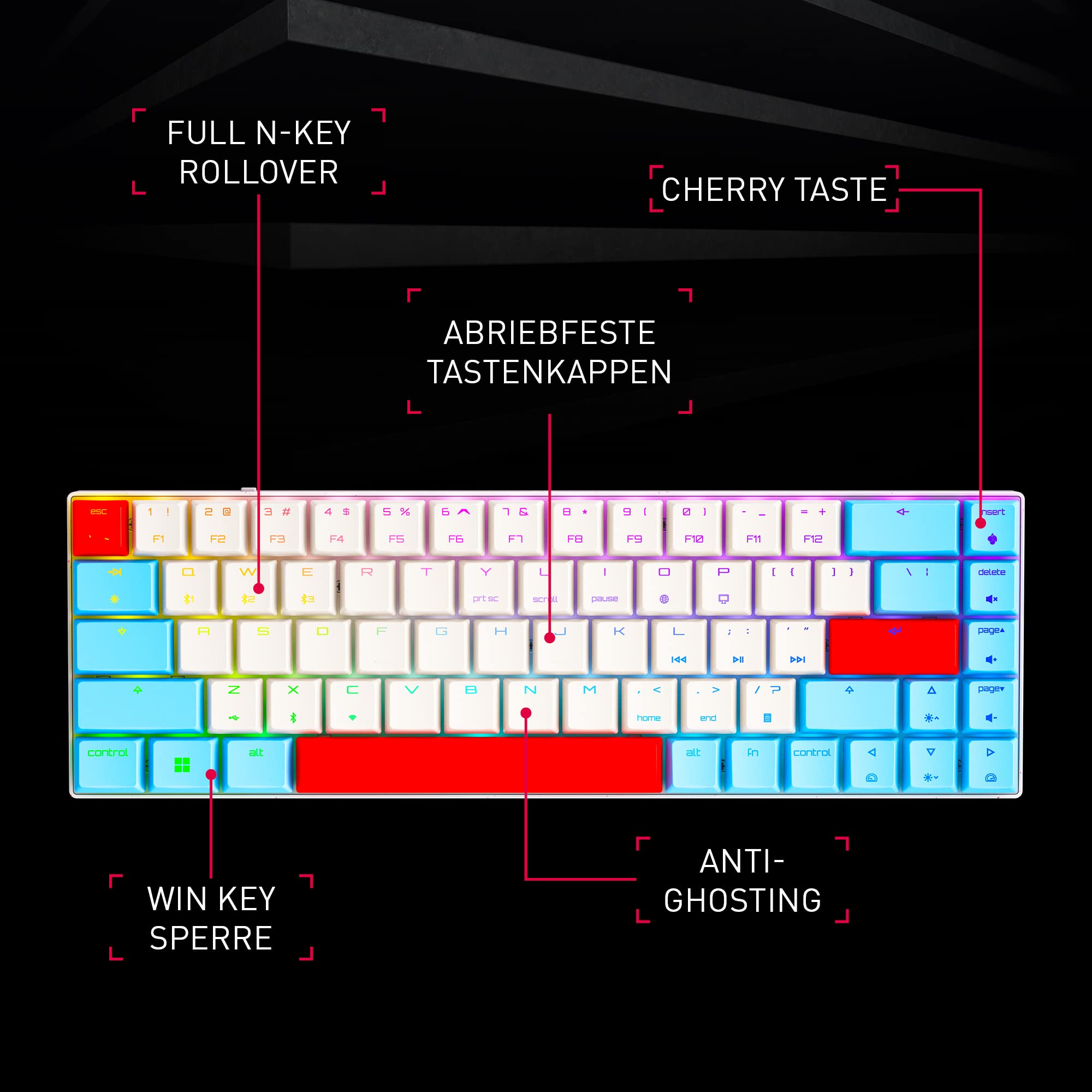 CHERRY MX-LP 2.1 Compact Wireless, Kabellose Gaming-Tastatur mit 69 Tasten, Deutsches Layout (QWERTZ), Mechanische MX Low Profile Speed Switches, Schwarz 2