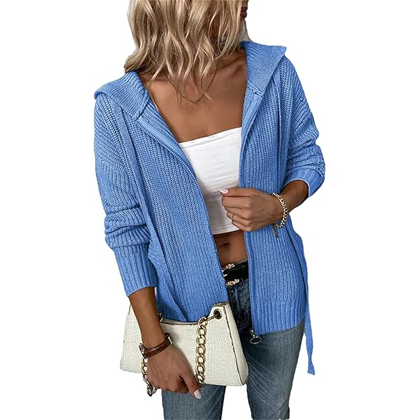 Weinexra Womens Cardigan Hooded Sweaters Full Zipper Cable Knit