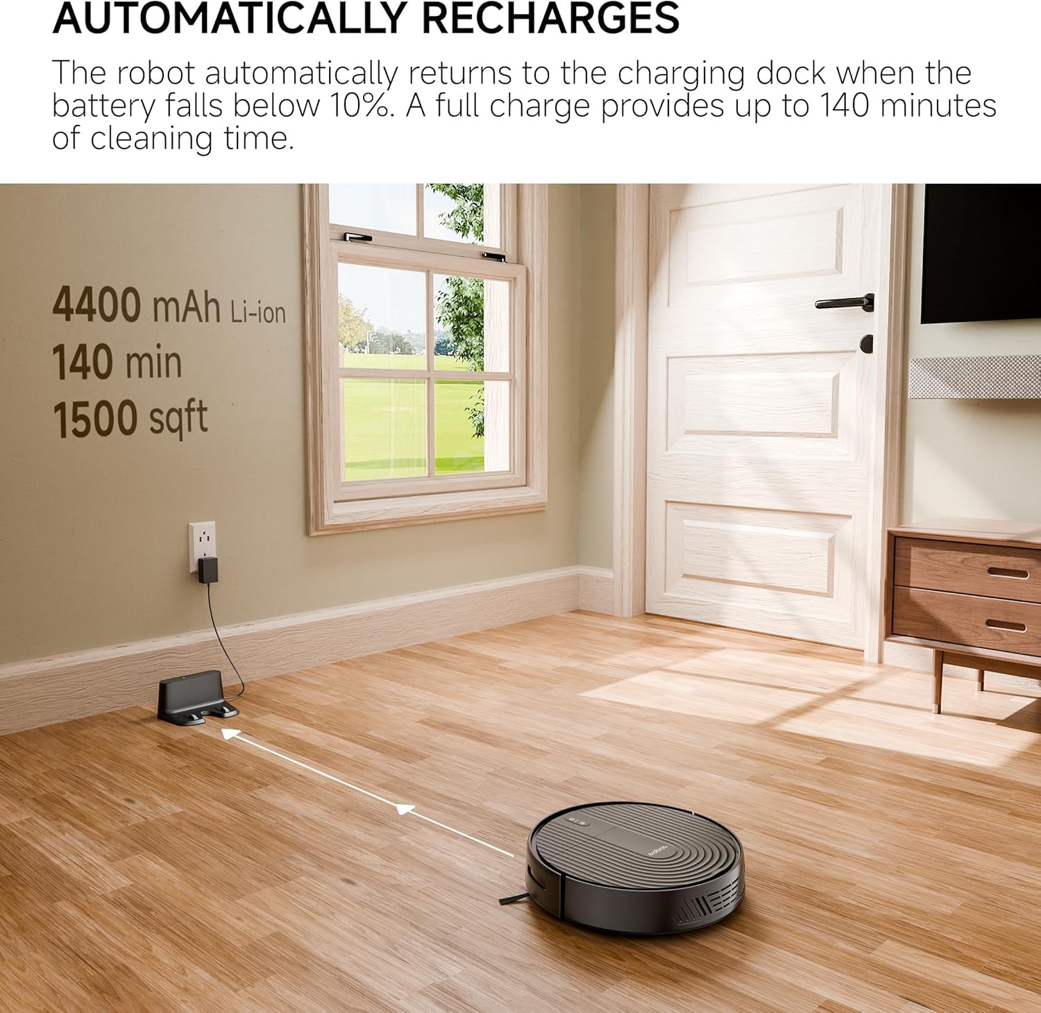 erabrospro Robot Vacuum with 3000Pa Powerful Suction, Brushless Tangle-Free Robotic Vacuum, 2.99" Super-Slim, 140Min Runtime, Vacuum Robot for Hard Floor/Carpet/Pet Hair, Remote/App/Voice Control - Image 6