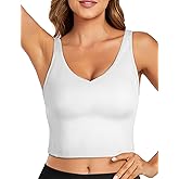 Sports Bras for Women Longline Wirefree Padded High Support, Workout Tank Athletic Crop Tops Built in Bra for Women Large Bust, Push up Crop Running Yoga Women's Sports Bra High Impact White L