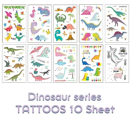 VCOSTORE Tatuajes temporales de dinosaurios