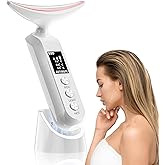 Face Massager with Led Light: 9-Color Facial Device - Neck Wrinkles Tightening Wand - Vibration Tool for Skin Care, White
