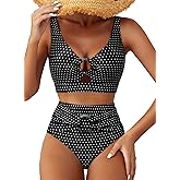 Herseas Women's High Waisted Bikini Sets - Floral Print 2 Piece Swimsuits Tummy Control Modest O Ring Bathing Suit