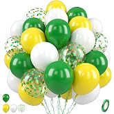 Green Yellow Balloons, 50 Pcs Party Balloons for Golf Birthday Decorations | 12 Inch Confetti Balloon, Yellow Green White Latex Balloon for Graduation, Tractor, Pickleball, Class School Party Supplies