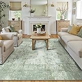WondRg 8x10 Washable Area Rug Sage Green Abstract Living Room Bedroom Carpet Neutral Modern Non-Slip Soft Low Pile Lightweight Vacuumable Large Throw Rug for Dining Room