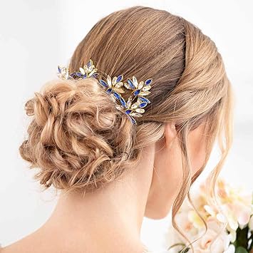 Amazon Com Barode Flower Bride Wedding Hair Pins Silver Leaf