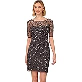 Adrianna Papell Womens Beaded Floral Short Dress