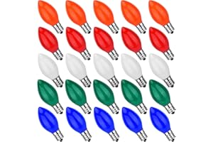 Agaphoton 25 Pack C7 Ceramic Christmas Replacement Bulbs, Multi-Color Bulbs for E12 Candelabra Base Outdoor/Indoor Light String, 5 Watt