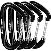 FresKaro Wiregate Carabiner Clip, 12kN(2698lbs), Suit for Backpacking Gear or as a Hiking Accessories - 4pack of Black D Ring Wire Gate Carabiners