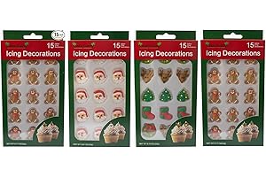 OASIS SUPPLY Christmas Edible Cake Decorations - Candy or Cupcake Topper -Gingerbread Man, Santa Face, Trees, Wreaths, Reindeer, & Christmas Boots 60 Pieces Total