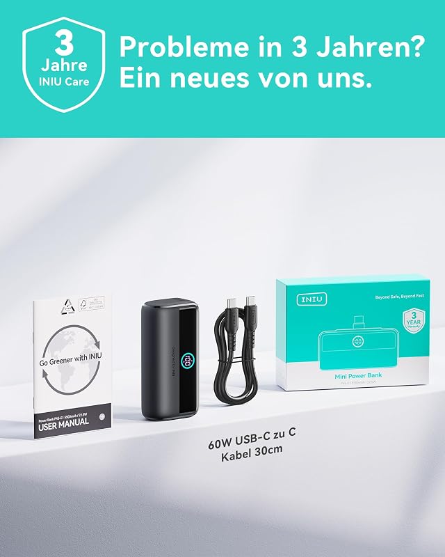 Mini Powerbank mit Schnellladung, 5500mAh Power Bank 22.5W, Integrierter Faltbarer USB-C Konnektor, LED External Battery Pack Powerbank, Kompatibel mit iPhone 16, Samsung S22/23 und mehr