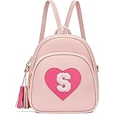 CLOUDWINGS Girls Initial Mini Backpack Gifts for Kid Toddler Little Girl Teen Small Cute Heart Backpack Purse Preschool Kindergarten Bookbag，Pink-S