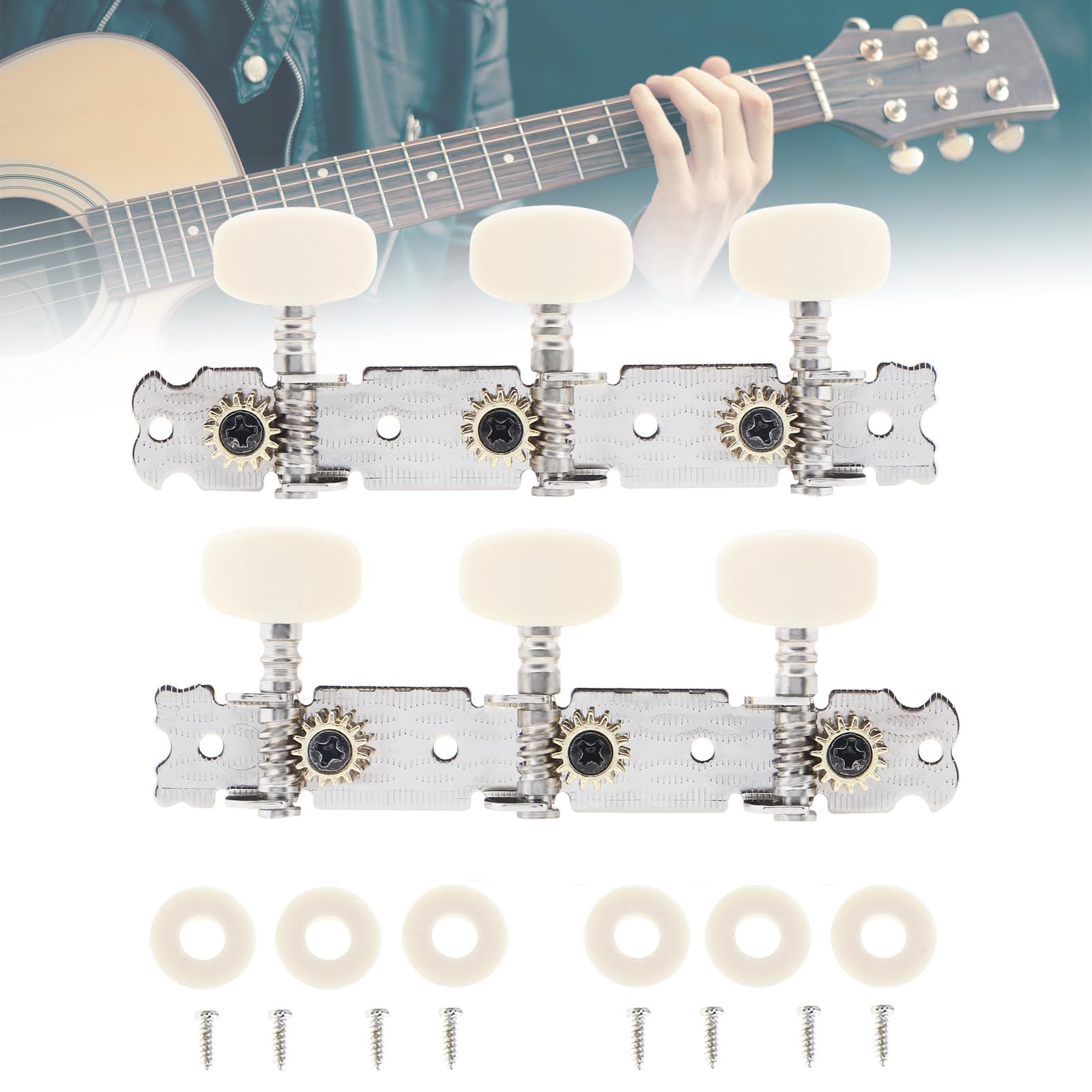MuzcYM Acoustic Guitar Tuning Pegs Tuning Keys Tuners, 3L3R Acoustic Guitar String Tuner Pegs Tuners
