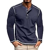 Estokap Mens Henley Shirt Long Sleeve Casual Button T-Shirts Fashion Cotton Soft Pullover Shirt