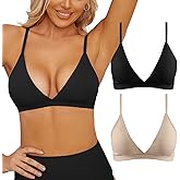 INIBUD Bralette for Women Triangle Cups Adjustable Straps Wireless Bra Deep V Neck Removable Padded Seamless