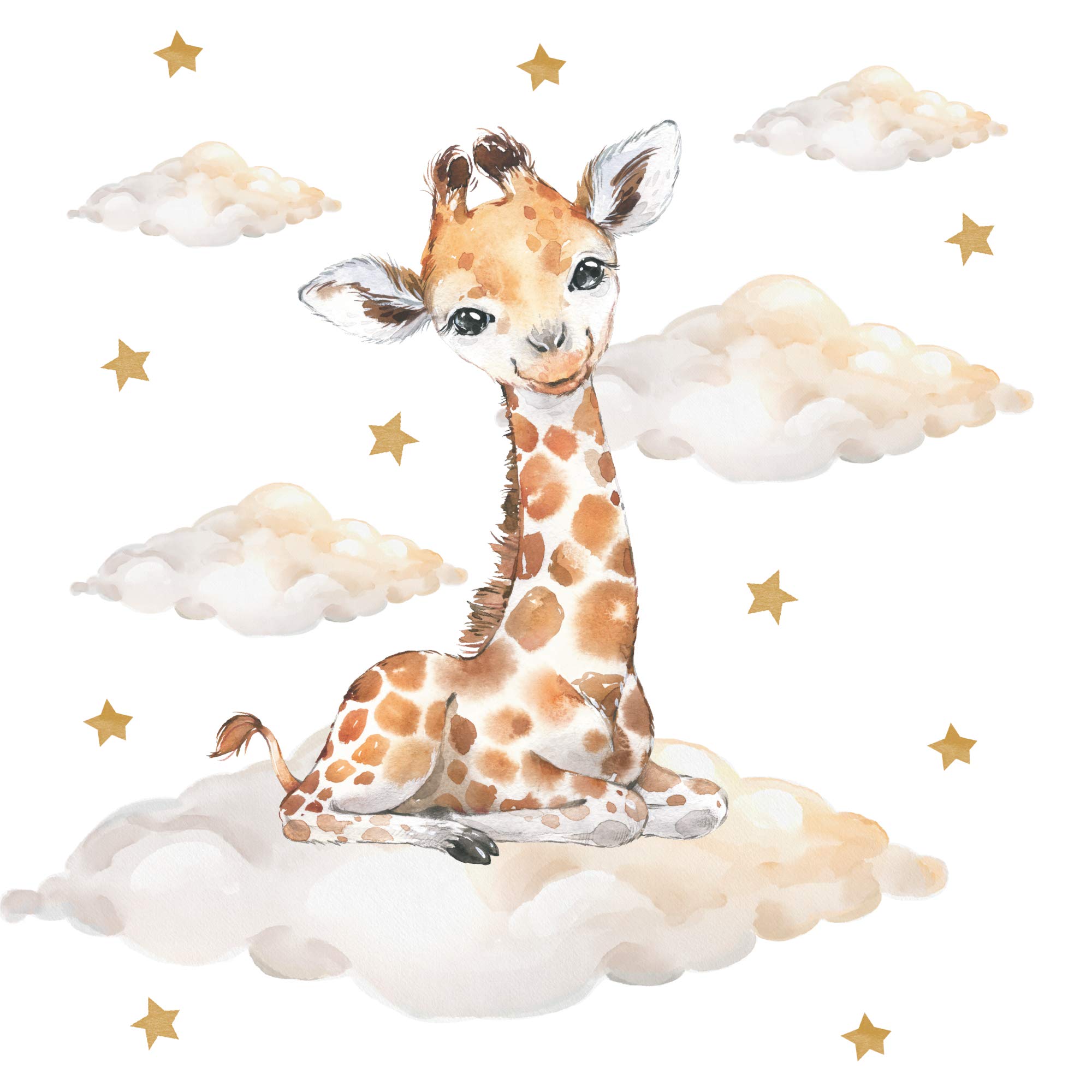 Pandawal Wall Sticker Safari Animals on Clouds with Stars (S, Giraffe)